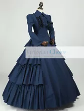 Victorian Gothic Dress Cotton Tiered Ruffles Gown Steampunk Dark Fantasy 007