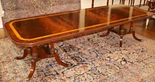 Stunning Flame Mahogany & Satinwood Banded Federal Style Dining Table 2 Leaves