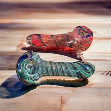 3” Hand Blown 2 Pipes Glass Tobacco Spoon Glass Swirled MULTICOLOR Lightweight