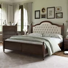 New ListingAMERLIFE King Size Solid Wood Bed Frame 52.5" Upholstered Tufted Headboard