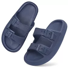 Slide Slippers for Men Women Double Buckle Adjustable Water Sandals House Shoes