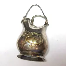 Vintage Chinese sterling silver mini pitcher, w/chain, horse with cup in mouth