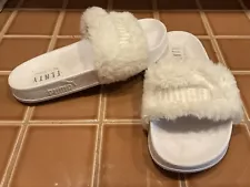 PUMA x Fenty by Rihanna Leadcat Slides White Faux Fur Womens 6.5 Sandals Shoes