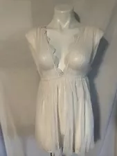 Victorias Secret L Large Ivory Nightie Mesh See Through Gown Plunge Vneck