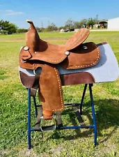 Adult Rugged and Stylish Roughout Horse Barrel Saddle with Deep Seat