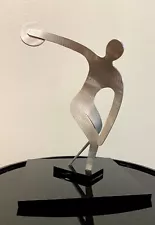 The Discus Thrower, Brushed Aluminum Sculpture on black plexiglass base