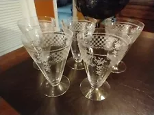 Set of 5 Virgina Fostoria Footed Juice Tumbler Etched Glass Clear 4-3/4" EX Cond