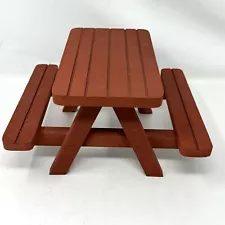 Vintage Brown Wooden Picnic Table For 11.5” Doll Outdoor Furniture Barbie