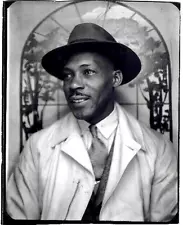 c1940 Vintage Photo Booth~African American Man in Arcade Studio Arch Backdrop