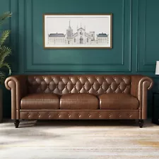 Chesterfield Button Tufted Faux Leather Sofa 3-Seater Couch w/ Removable Cushion