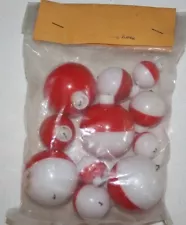 Vintage Fishing Floats Bobbers 12 pcs 4x3 sizes New Old Stock Hong Kong