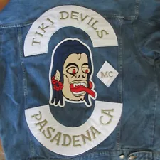 TIKI DEVILS MOTORCYCLE CLUB DENIM JACKET - CUT - ROCKER (23X28) XL