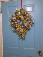 Handmade sunflower deco mesh wreath