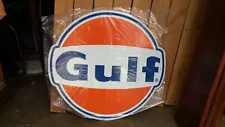 Gulf Sign - 24 Inch Embossed Reproduction Tin Sign - Gas Oil Garage Hot Rod