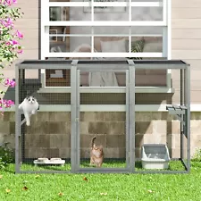 43.5"H Wooden Cat Run House Outdoor Enclosure Catio Cage W//3 Platforms Large