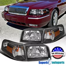 For 2006-2011 Mercury Grand Marquis Black Headlights +Turn signal+Parking Light