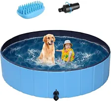 POTBY 8" x 32'' Foldable Pet Swimming Pool, Portable Collapsible Dog Bathing Tub