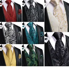 Men's Paisley Design Dress Vest and Neck Tie Hankie Set For Suit or Tuxedo