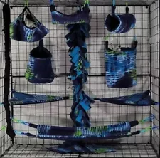 Blue Purple Lined with Green*Sugar Glider Cage set * Rat * double layer Fleece