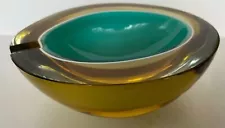 Vintage MCM Murano Glass Geode Ash Tray 6.75” X 2.75” Turquoise Center No Chips