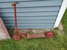 ANTIQUE RED PUSH SCOOTER WOOD METAL RARE 1930-40's