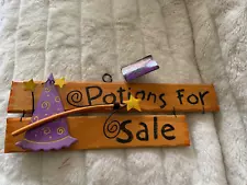 HALLOWEEN WOODEN Wall Hanging Double " Potions For Sale" Witch Hat Wand