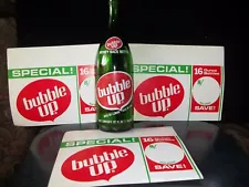 Vintage Bubble Up Soda Bottle 32 oz, PLUS 3 point of sale shelf cards for 16 oz 