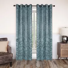 Modern Bohemian Leaves Room Darkening Semi-Blackout Curtains, Set of 2,