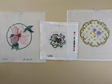 Needlepoint canvas - Lot of 3 Floral canvases * Hand Painted -Partially Stitched