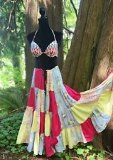 Handmade Upcycled Boho Patchwork Maxi Skirt Gypsy Hippie Festival Cottagecore OS