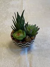 5” Desktop Decor Succulent Planter with Faux Succulents & River Rocks