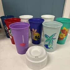 Lot Of 8 Starbucks Reusable Hot Cups With Lids Tropical Christmas Valentines Day