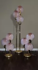 MID CENTURY ART DECO VTG PINK MURANO GLASS BRASS LOLLIPOP FLOOR & TABLE LAMPS