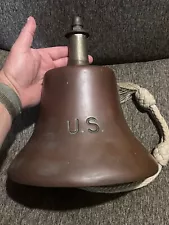 HEAVY 20LB 10” WWII US NAVY COMPLETE W/CLAPPER QUARTERDECK BRONZE SHIPS BELL