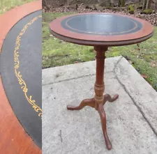 Antique pedestal side stand SOLID WALNUT round table old ESTATE SALE leather