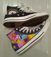 MTV CONVERSE Sz 6.5/8.5 Hand painted Pre-owned High Top Rainbow Sneakers, Artsy!