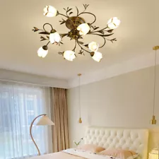 Vintage Wrought Iron Light Fixture Bronze Metal Flower Chandelier for Bedroom