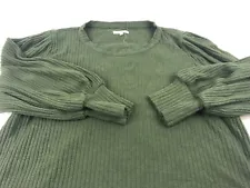 Madewell Womens Cropped Blouse Long Sleeve Top Brushed Rub Olive Green 2X AD130