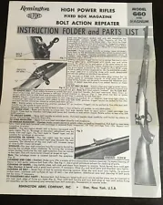 Instruction Folder and Parts List Remington Model 660 And Magnum