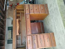 Vintage American 48" Oak Crest Roll Top Desk With Key