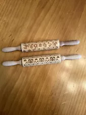 2 Embossed Christmas Wooden Rolling Pins for Baking 17”