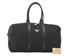 Authentic PRADA Nylon Tessuto Leather 2Way Travel Boston Bag V19S Black 5739K