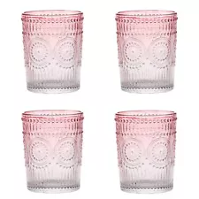 Pink Drinking Glasses Set of 4 Vintage Glassware 10 oz- For Cocktails Mixed D...