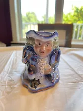 RARE Antique FLOW BLUE TOBY JUG Luster Trim Mid 19th c.