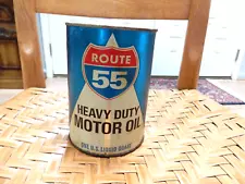 RARE 1960's era ROUTE 55 Heavy Duty MOTOR OIL Old Graphic 1 qt. Can