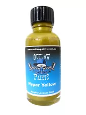 Outlaw Paints Hyper Yellow metallic airbrush acrylic lacquer hobby paint. 30mL.