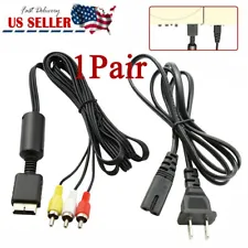 Audio AV RCA+AC Cable Power Supply Adapter Cord For Sony Playstation 1/2 PS2 FAT