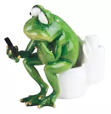 5.75"W Frog Sitting on Toilet Funny Animal Figurine