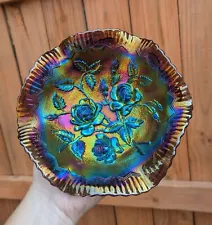 Vintage Imperial ⚡ Electric Purple ⚡ Open Rose Carnival Glass Bowl. Wow!