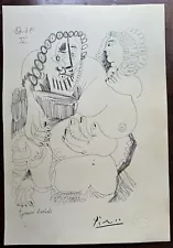 Pablo Picasso Ink Sketch/drawing Signead And Sealed 19/6/68